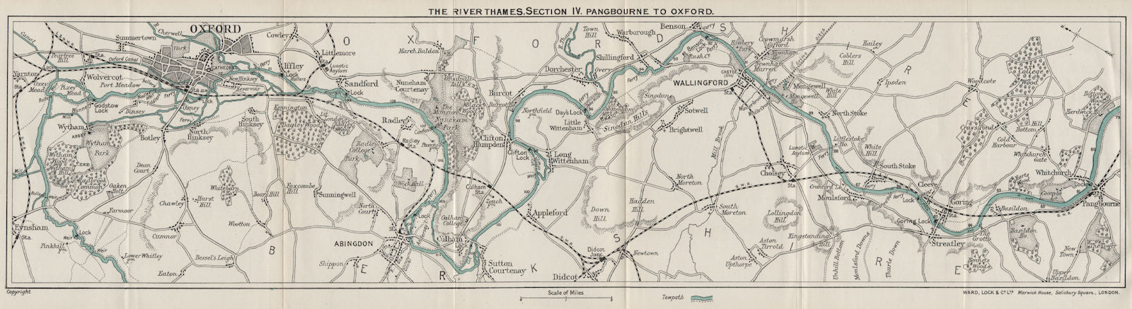 RIVER THAMES (4) Pangbourne-Goring-Wallingford-Abingdon-Radley-Oxford 1912 map